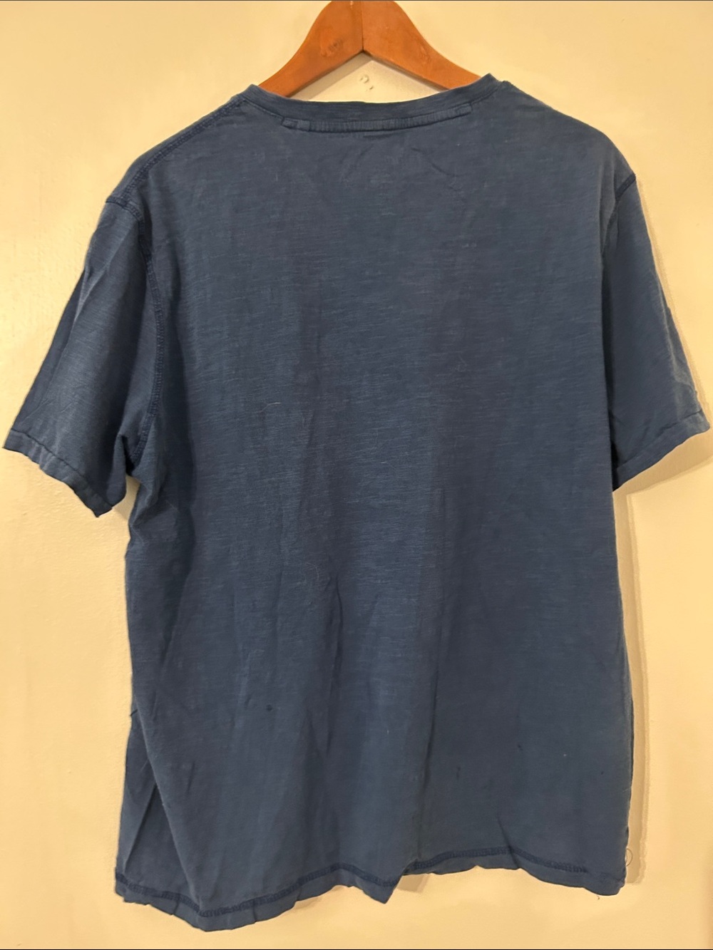 Men's Blue V-Neck Short Sleeve Henley Shirt - Picture 2 of 5